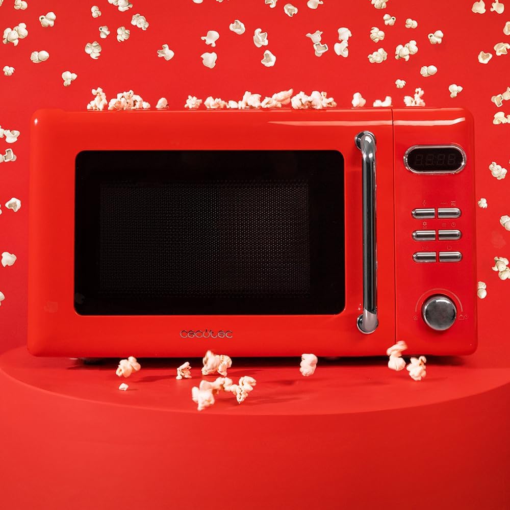 Cecotec Micro-Ondes Mécanique avec Grill Proclean 3110 Retro Bleu. 20 L, 700 W en 6 niveaux, minuterie jusqu'à 30 minutes, mode dégivrage, design vintage bleu, finitions en acier.