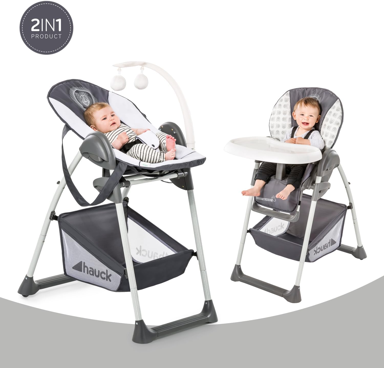 Hauck Chaise Haute Bébé Sit N Relax, Inclus Transat Bebe avec Arche de Jeux, Siège Enfant avec Plateau, Chssis Réglable en Hauteur avec Roues et Panier, Pliable - Wild Panda