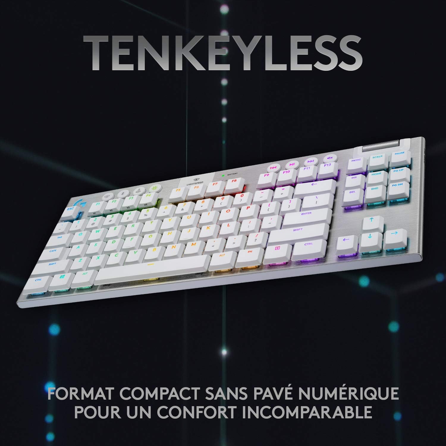 Logitech G915 TKL Tenkeyless LIGHTSPEED Clavier Gamer Mécanique, Switch ultra-plat GL Tactile, RGB LIGHTSYNC, Design élégant et mince, 40+ heures de jeu, Franais AZERTY - Noir