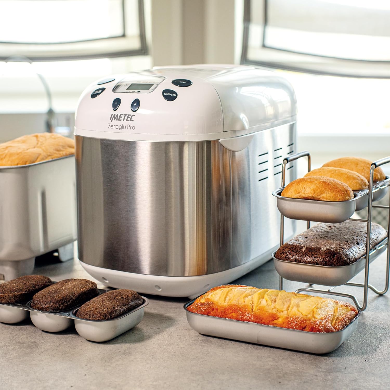 Imetec Zero-Glu Pro - Machine à Pain 1kg, Ciabatta, Petits Pains Sans Gluten, Pte à Pizza, Gteaux, Confitures - 20 Programmes, Température de Levage Contrlée, Sans BPA + Livre de Recettes