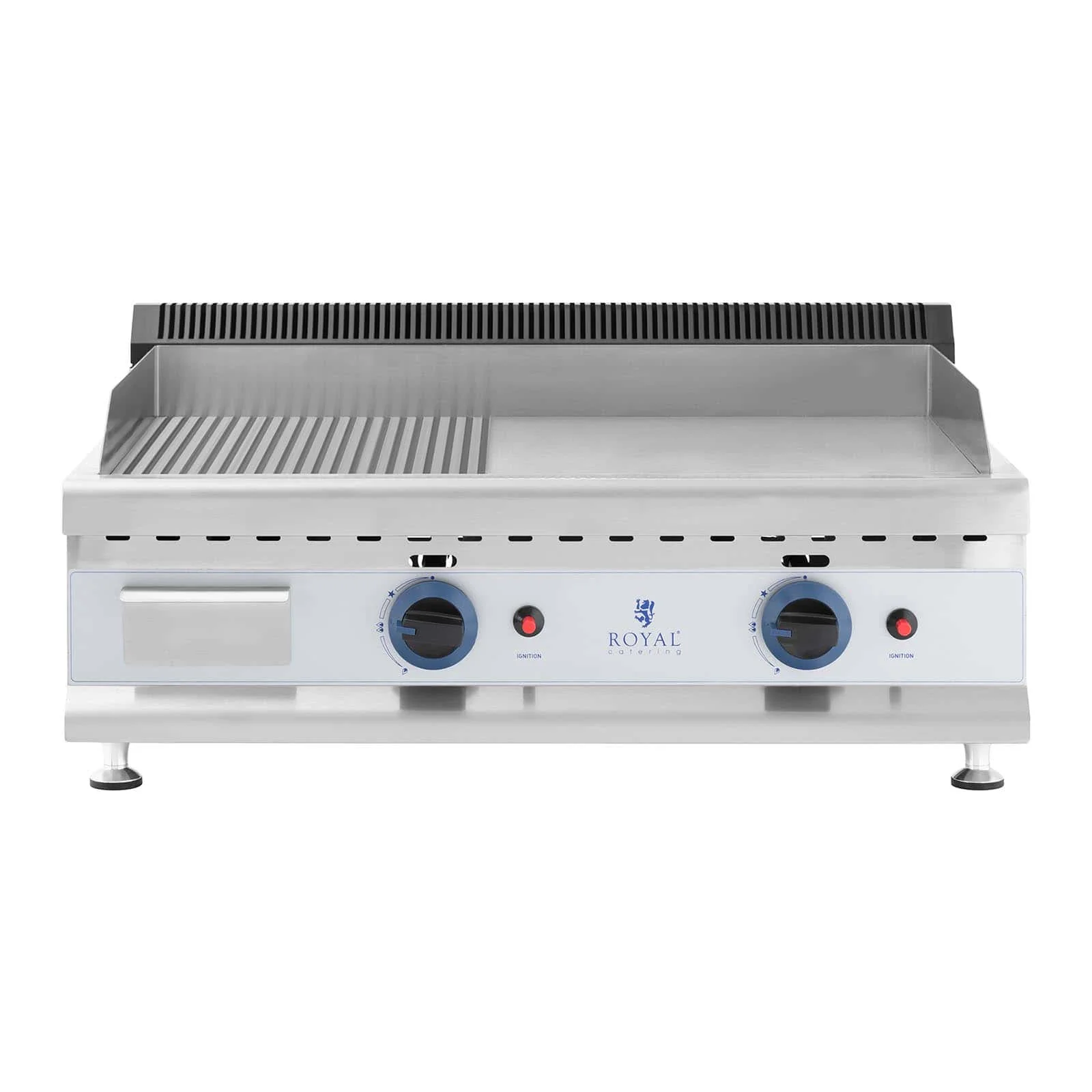 Plancha à gaz naturel en inox grill professionnel 75 cm 2 zones de cuisson (plaque 74,5 x 40 cm, 20 mbar, gaz naturel, 50 - 300 °c, lisse / rainurée, évacue la graisse) 14_0004035