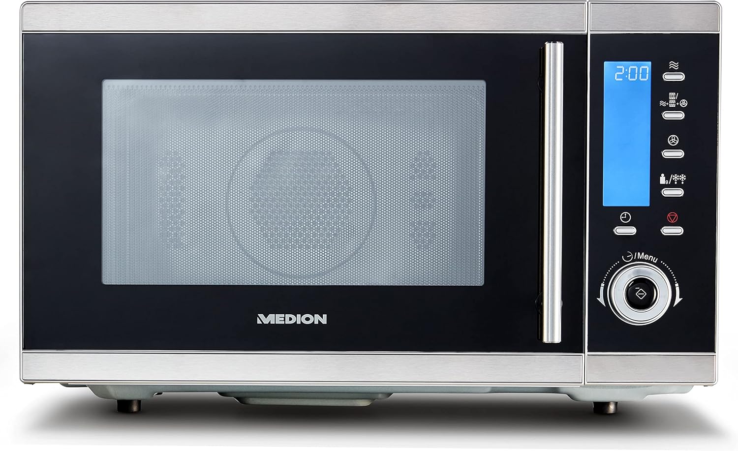 MEDION Micro-onde grill 4en1 MD15501, four micro-onde combiné 25L avec grille, micro-onde 900W, 1100W mode grill, 2500W mode air chaud avec 10 niveaux de puissance, noir/argent