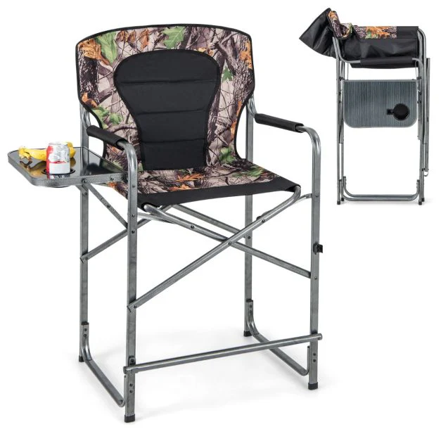 Chaise de camping pliante avec table latérale amovible charge 150 kg chaise de pêche avec porte-gobelet pour chasse randonnée 20_0005010