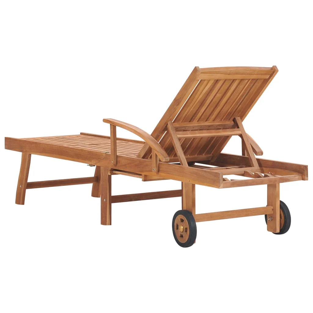 Lot de 2 transats chaise longue bain de soleil lit de jardin terrasse meuble d'extérieur avec coussin crème bois de teck solide 02_0012031