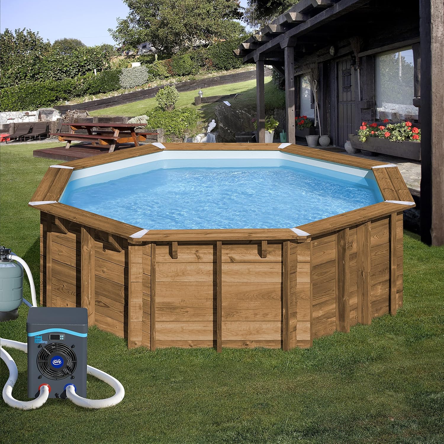 Gre HPM40 HPM40-Mini Pompe à Chaleur pour Piscine Hors Sol jusqu'à 40 m3, Noir