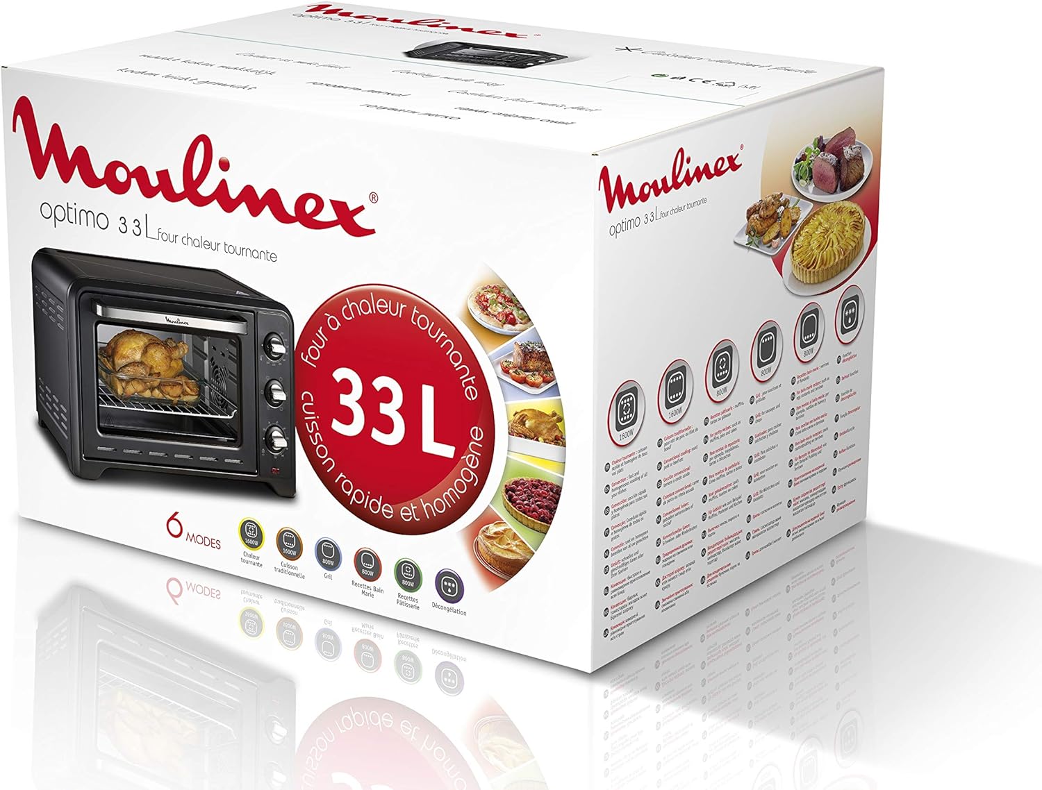 Moulinex Optimo 33L Four Electrique Chaleur tournante Noir 6 Modes de Cuisson pain pizza tartes gateaux patisseries Grille et Leche frites inclus OX464810