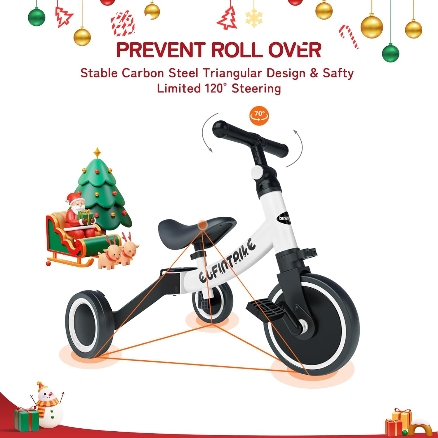 besrey 5 en 1 Tricycle Enfant bébé évolutif 1-4 Ans,Vélo Draisienne,Vélo sans Pédale,Noir