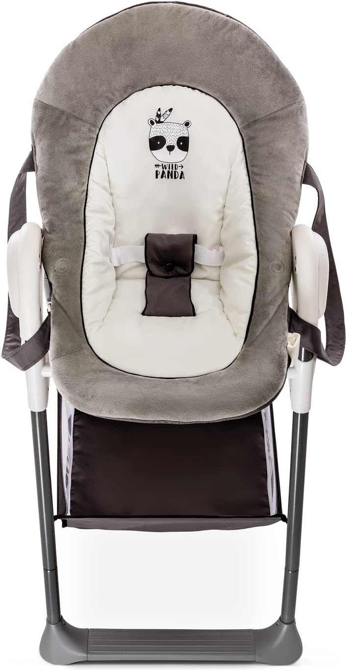 Hauck Chaise Haute Bébé Sit N Relax, Inclus Transat Bebe avec Arche de Jeux, Siège Enfant avec Plateau, Chssis Réglable en Hauteur avec Roues et Panier, Pliable - Wild Panda