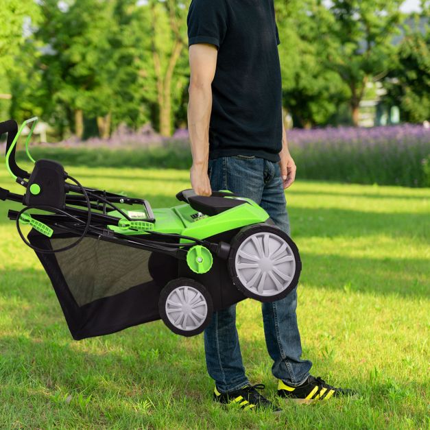 Déchaumeuse de pelouse 2 en 1 scarificateur électrique filaire avec double interrupteur de sécurité réglable à 4 positions vert 20_0008419