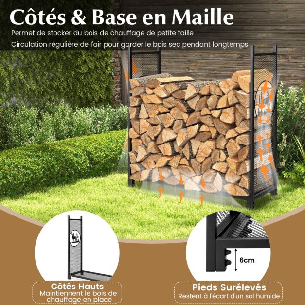 Support à bois de chauffage 121 cm support à bches robuste avec ctés en maille motifs de cerfs et d'arbres pour intérieur et extérieur noir 20_0005364