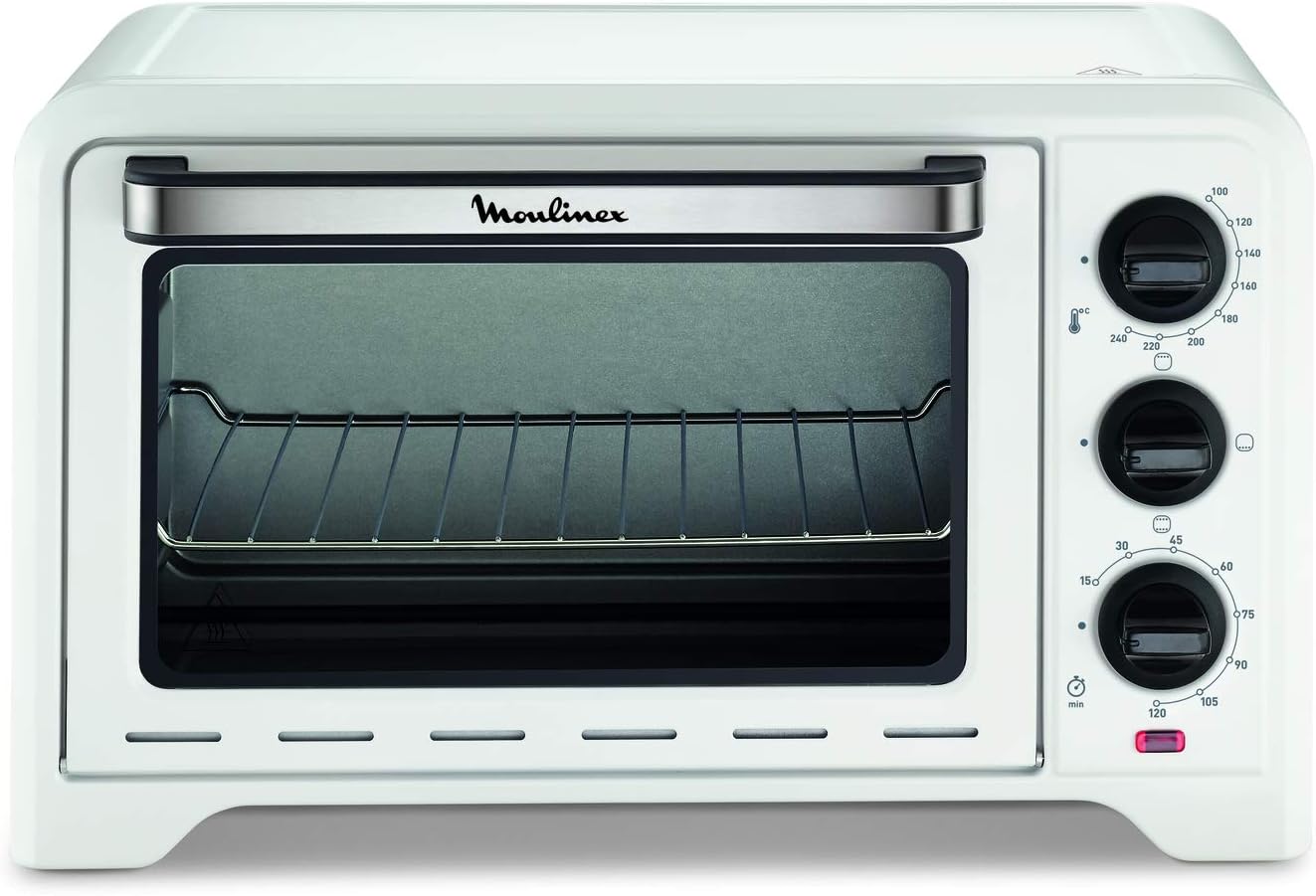 Moulinex Four électrique posable 19 L, Compact, chaleur tournante, 6 modes de cuisson, Thermostat réglable jusqu’à 240°C, Minuteur 120 min, Grille réversible, Lèche frites, Optimo noir OX444810