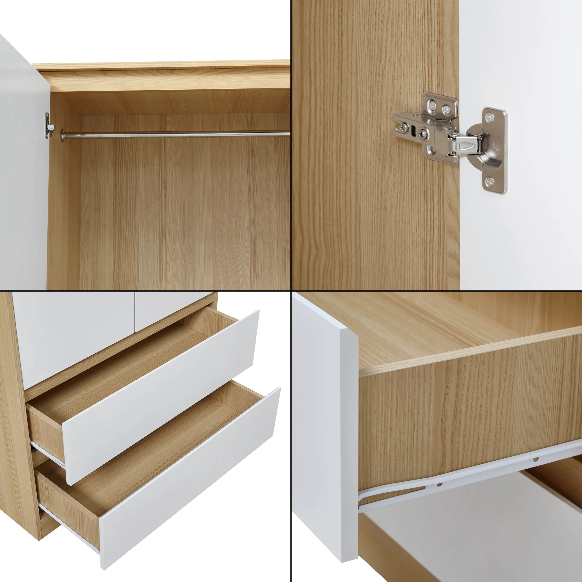 Armoire de chambre garde-robe moderne meuble de rangement intemporel avec 2 tiroirs MDF 176 x 80 x 52 cm effet chêne blanc 03_0006362