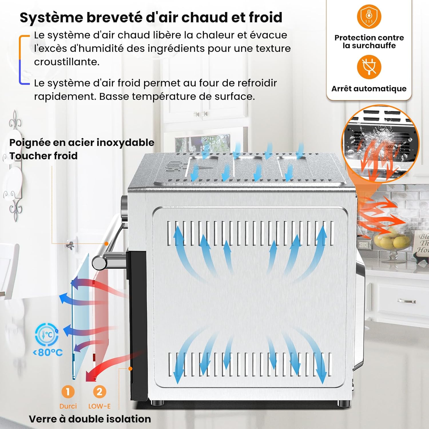 Oimis Friteuse à Air Chaud Sans Huile Four 30L,Gris, 1800W avec 21 Programmes Prédéfinis, Rtissoire,Déshydrateur, 6 Accessoires, Recettes（NO Panier Rotatif）