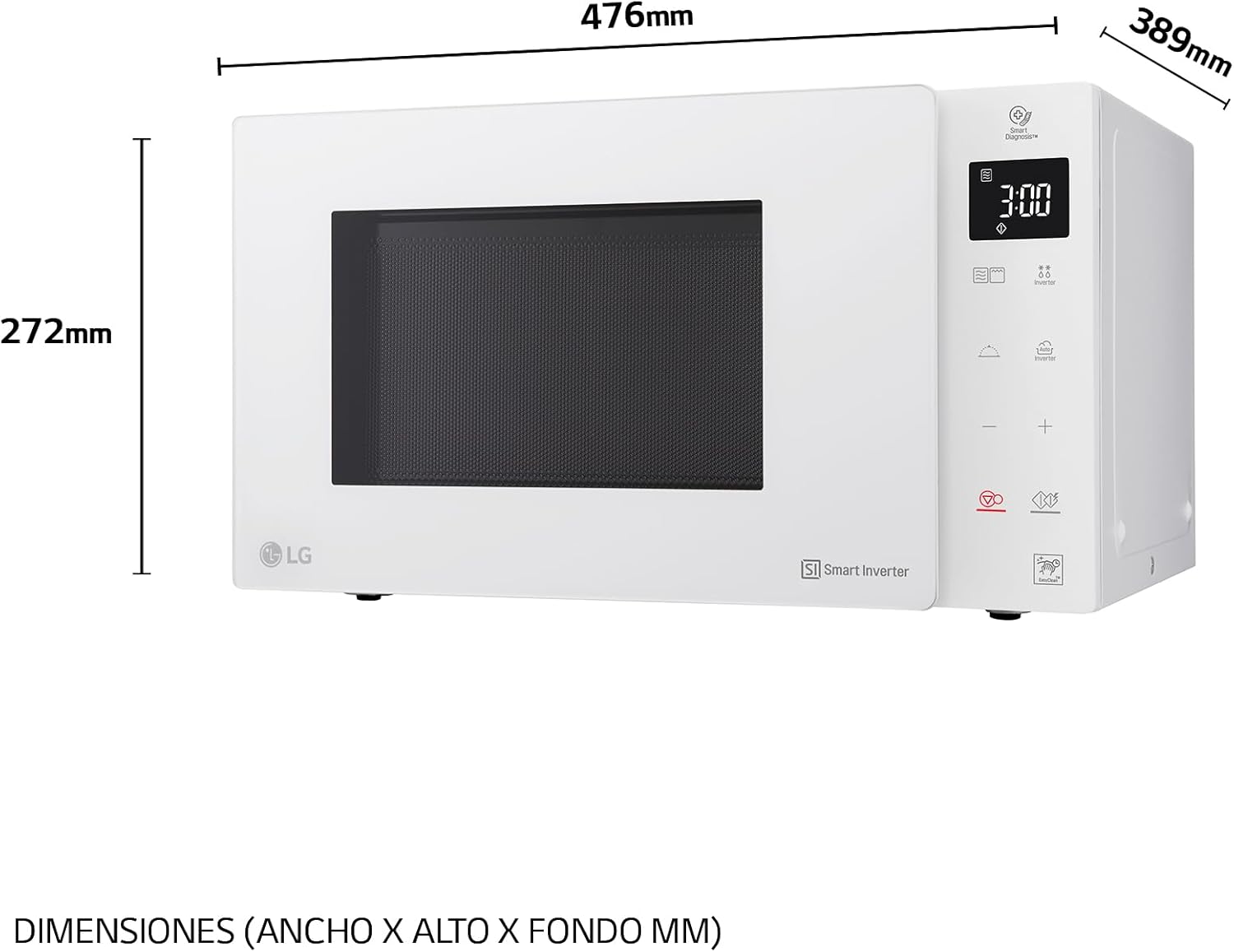 LG MH6535GDS Comptoir de cuisine Four à micro-ondes Smart Inverter avec gril à quartz, 25 L, 1000 W, programmes automatiques, niveaux de puissance réglables, cuisson à vapeur, noir