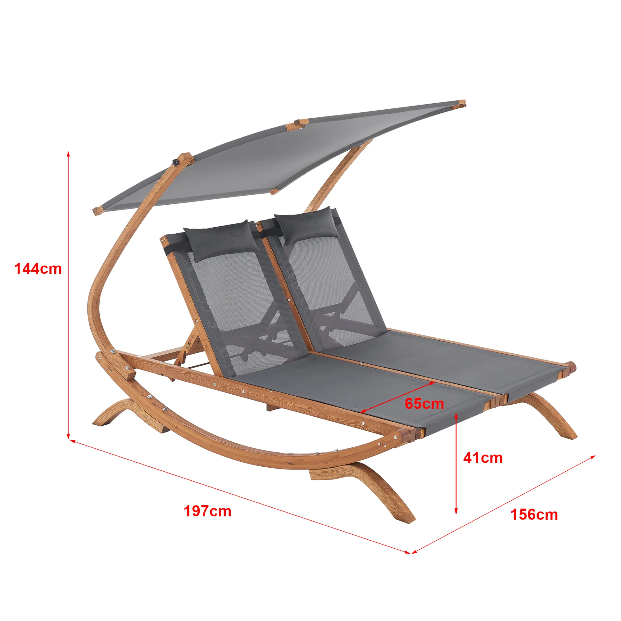 Transat bain de soleil à double couchage en textile et mélèze 197 x 156 x 144 cm 03_0006419