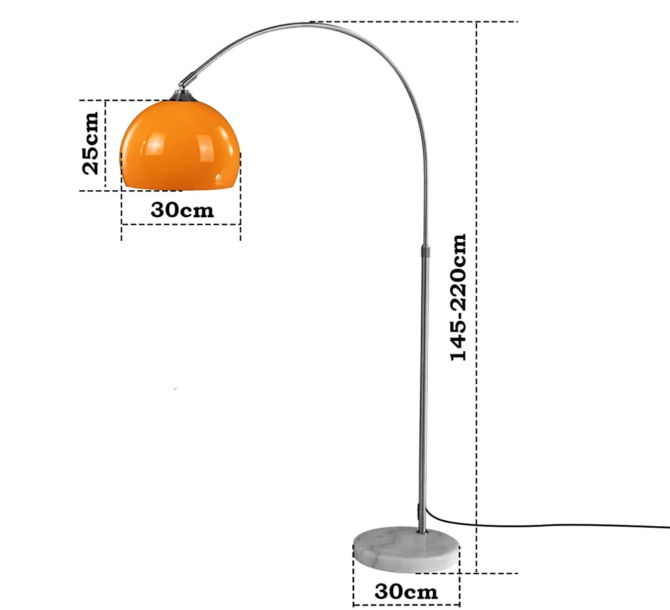 Lampadaire à arc réglable en hauteur led e27 60 watts base en marbre rétro vintage lampe arceau lampe courbée sur pied hauteur 220 cm orange  01_0000063