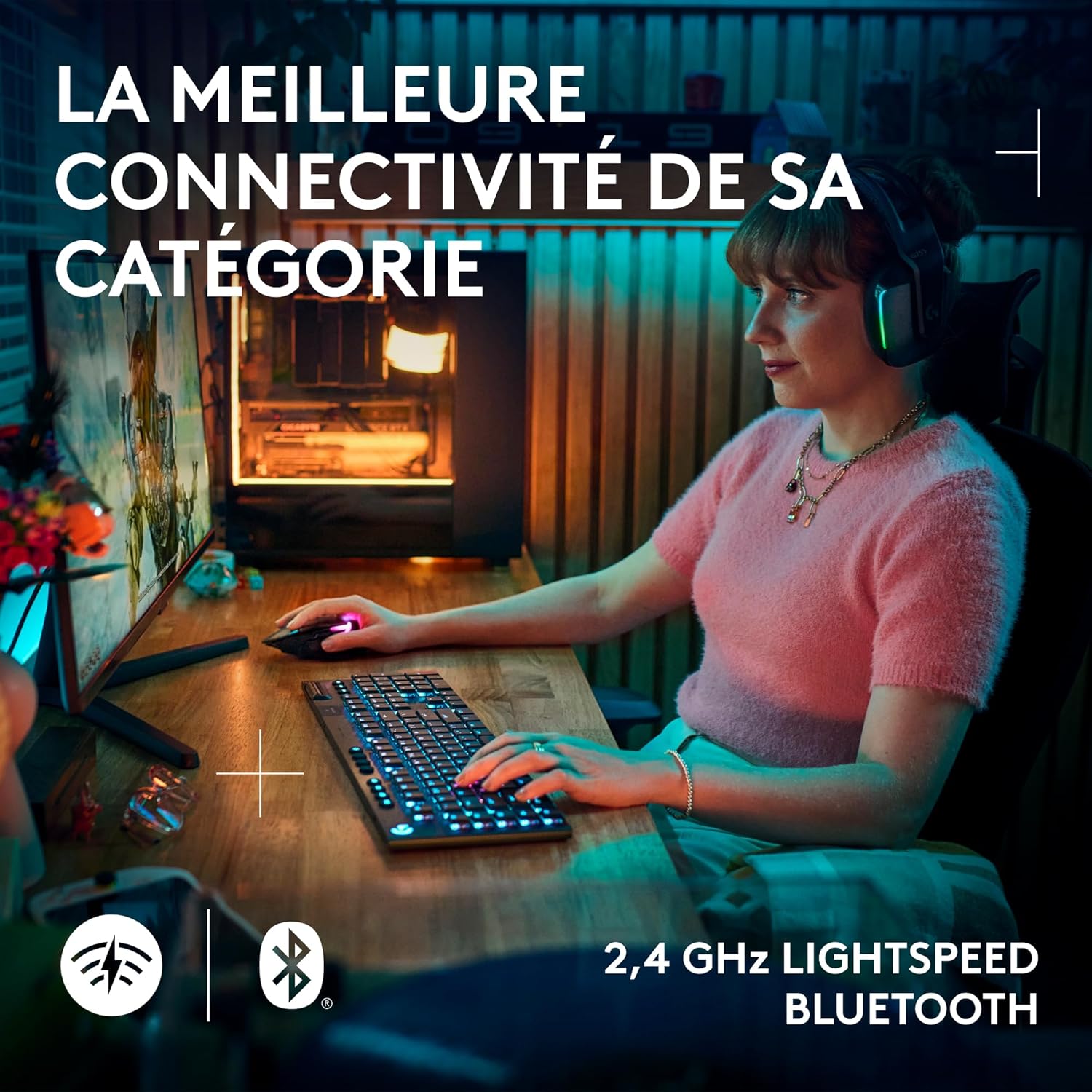Logitech G915 TKL Tenkeyless LIGHTSPEED Clavier Gamer Mécanique, Switch ultra-plat GL Tactile, RGB LIGHTSYNC, Design élégant et mince, 40+ heures de jeu, Franais AZERTY - Noir