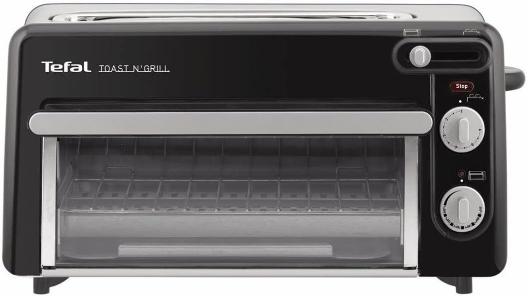 Tefal Grille-pain et mini-four 2-en-1, Acier inoxydable, Longue fente pour grille-pain avec couvercle, 6 niveaux de dorage, Température du grill jusqu'à 210°C, Toast N Grill TL600810