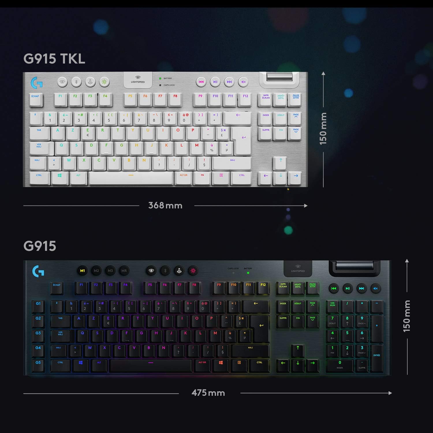 Logitech G915 TKL Tenkeyless LIGHTSPEED Clavier Gamer Mécanique, Switch ultra-plat GL Tactile, RGB LIGHTSYNC, Design élégant et mince, 40+ heures de jeu, Franais AZERTY - Noir