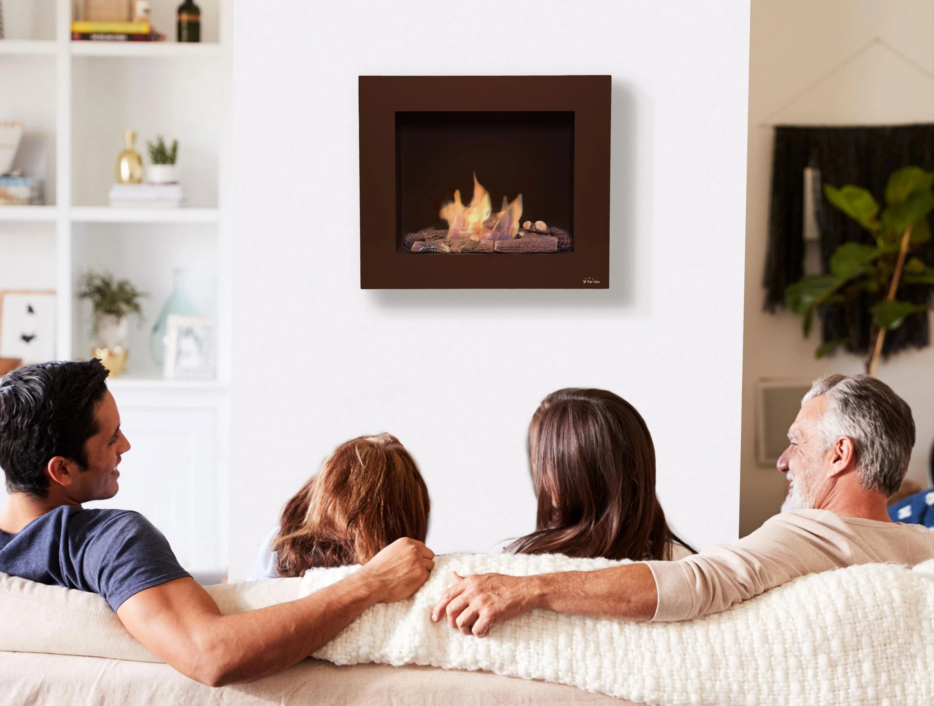 Cheminée à l'éthanol avec sol ou mur ocre clair avec kit entonnoir et bche