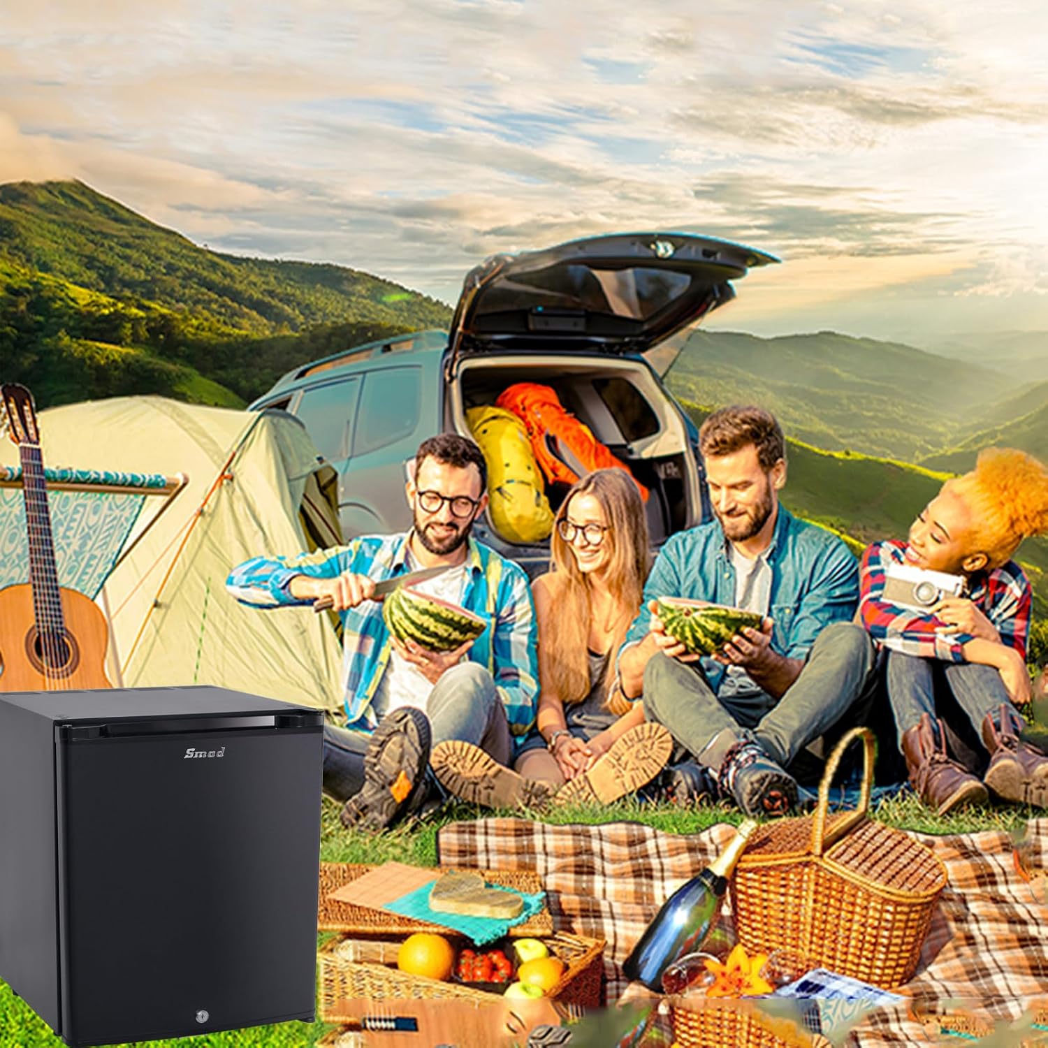 Smad Frigo Camping 12V 220V avec Serrure Mini Frigo Voiture à Porte Réversible sans Bruit 30L Noir