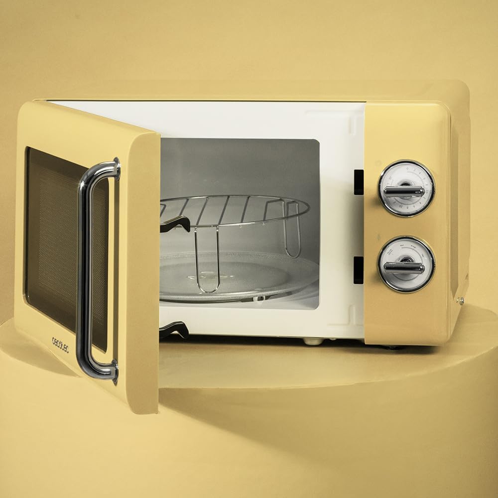 Cecotec Micro-Ondes Mécanique avec Grill Proclean 3110 Retro Bleu. 20 L, 700 W en 6 niveaux, minuterie jusqu'à 30 minutes, mode dégivrage, design vintage bleu, finitions en acier.