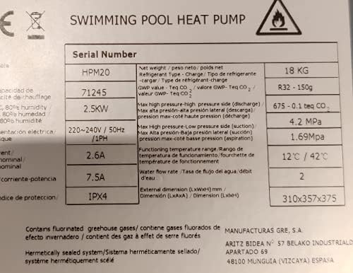 Gre HPM40 HPM40-Mini Pompe à Chaleur pour Piscine Hors Sol jusqu'à 40 m3, Noir