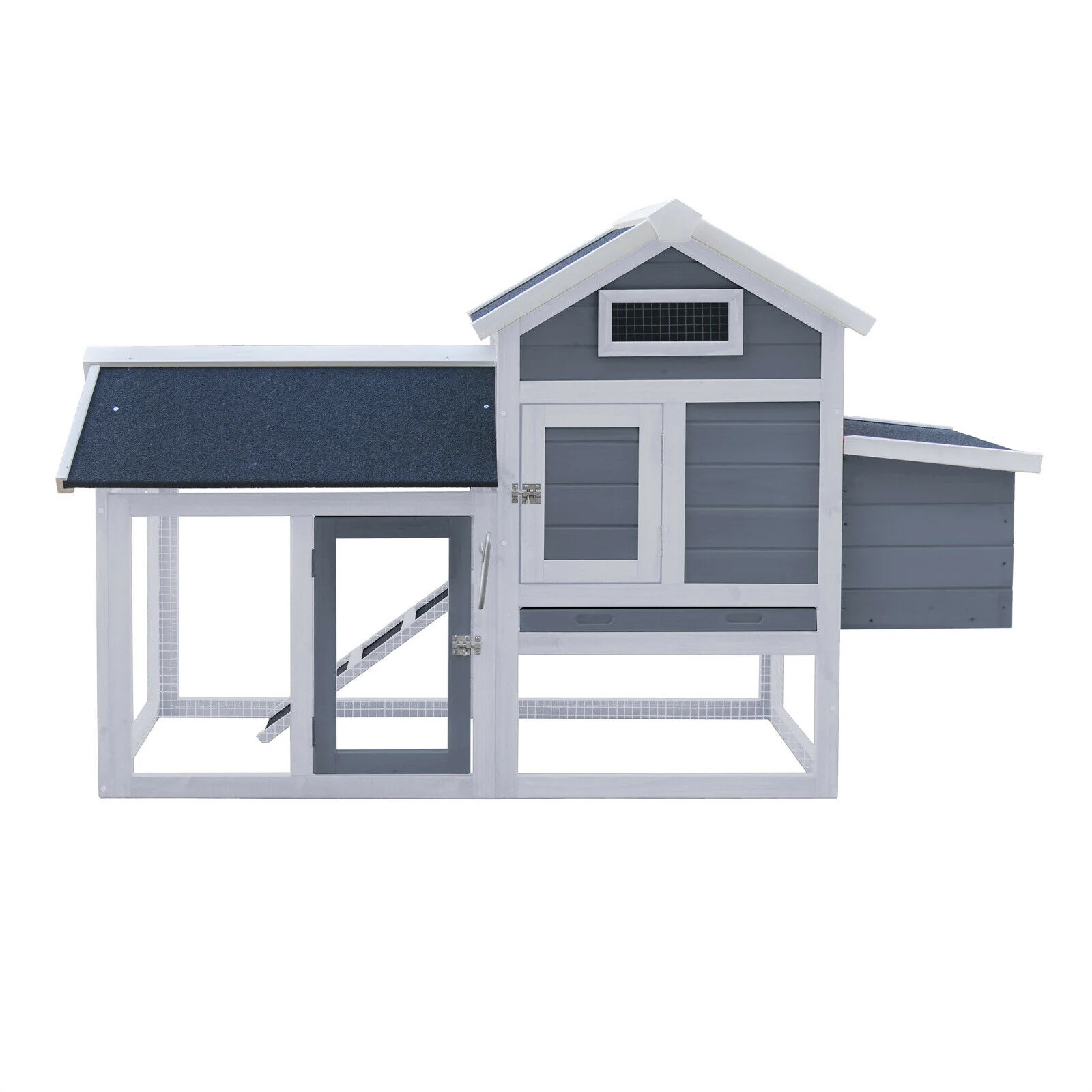 Poulailler avec nichoir et poulailler à fond ouvert avec fond extensible 152 cm gris 16_0000585