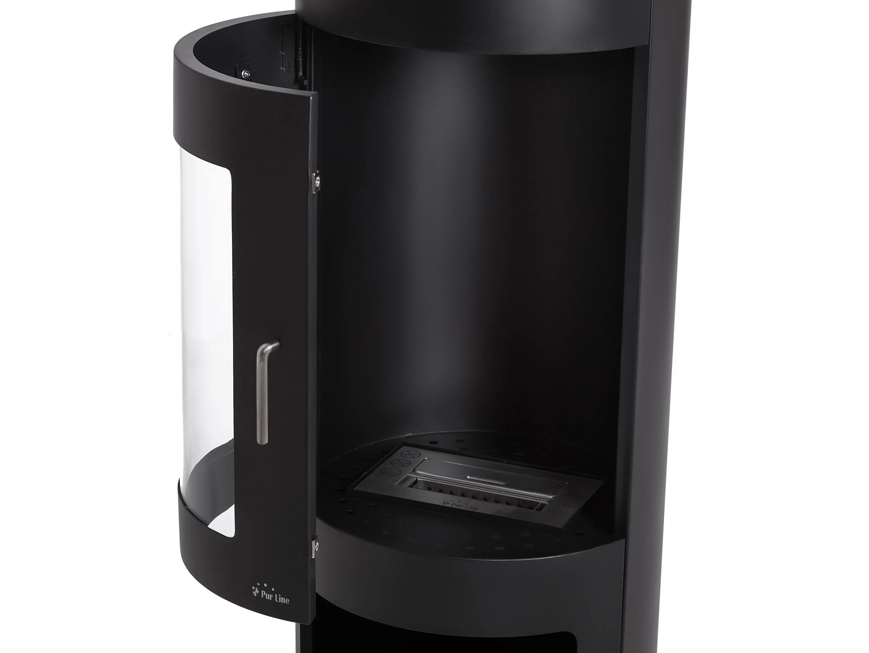 Poêle à éthanol 3kW en acier noir avec faade en verre trempé