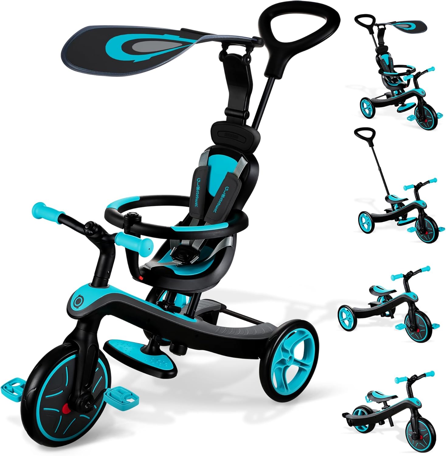 Globber - EXPLORER TRIKE 4 en 1 - Tricycle évolutif & draisienne pour les tout-petits gés de 10m+ à 5 ans + , Bleu Canard