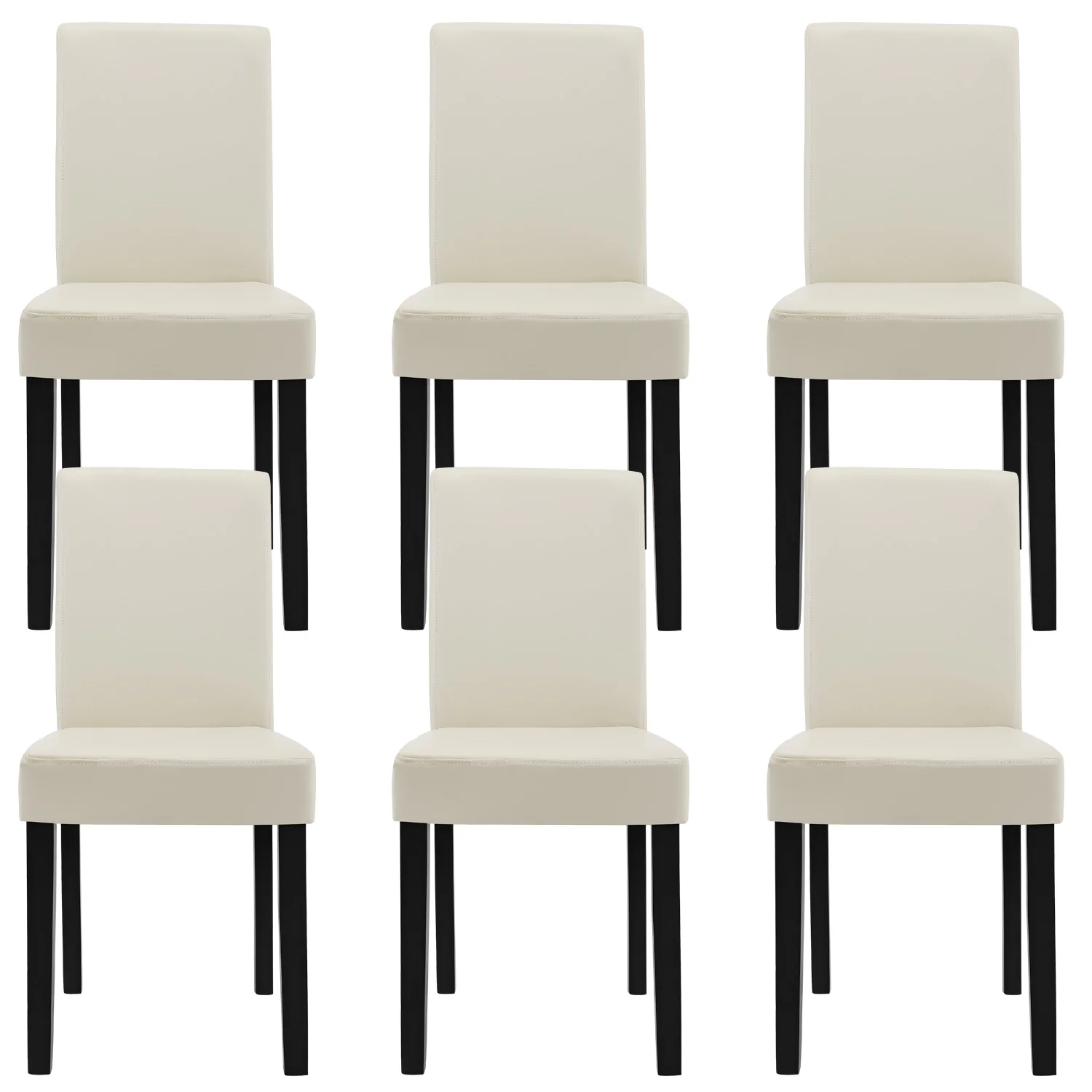 Table à manger blanc mat avec 6 chaises crème cuir-synthétique rembourré 140x90 cm 03_0004020