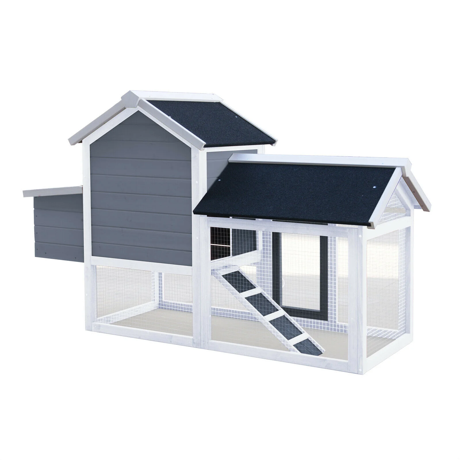 Poulailler avec nichoir et poulailler à fond ouvert avec fond extensible 152 cm gris 16_0000585