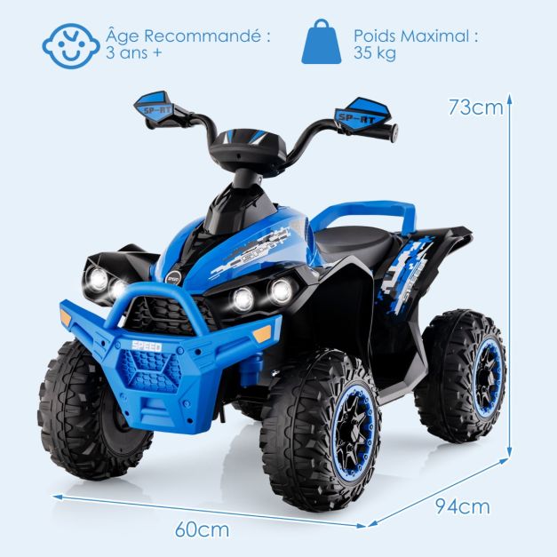 Quad electrique pour enfants 12v 7ah led musique pédale klaxon 3-4 km/h pour enfants de 3 à 8 ans bleu 20_0005929