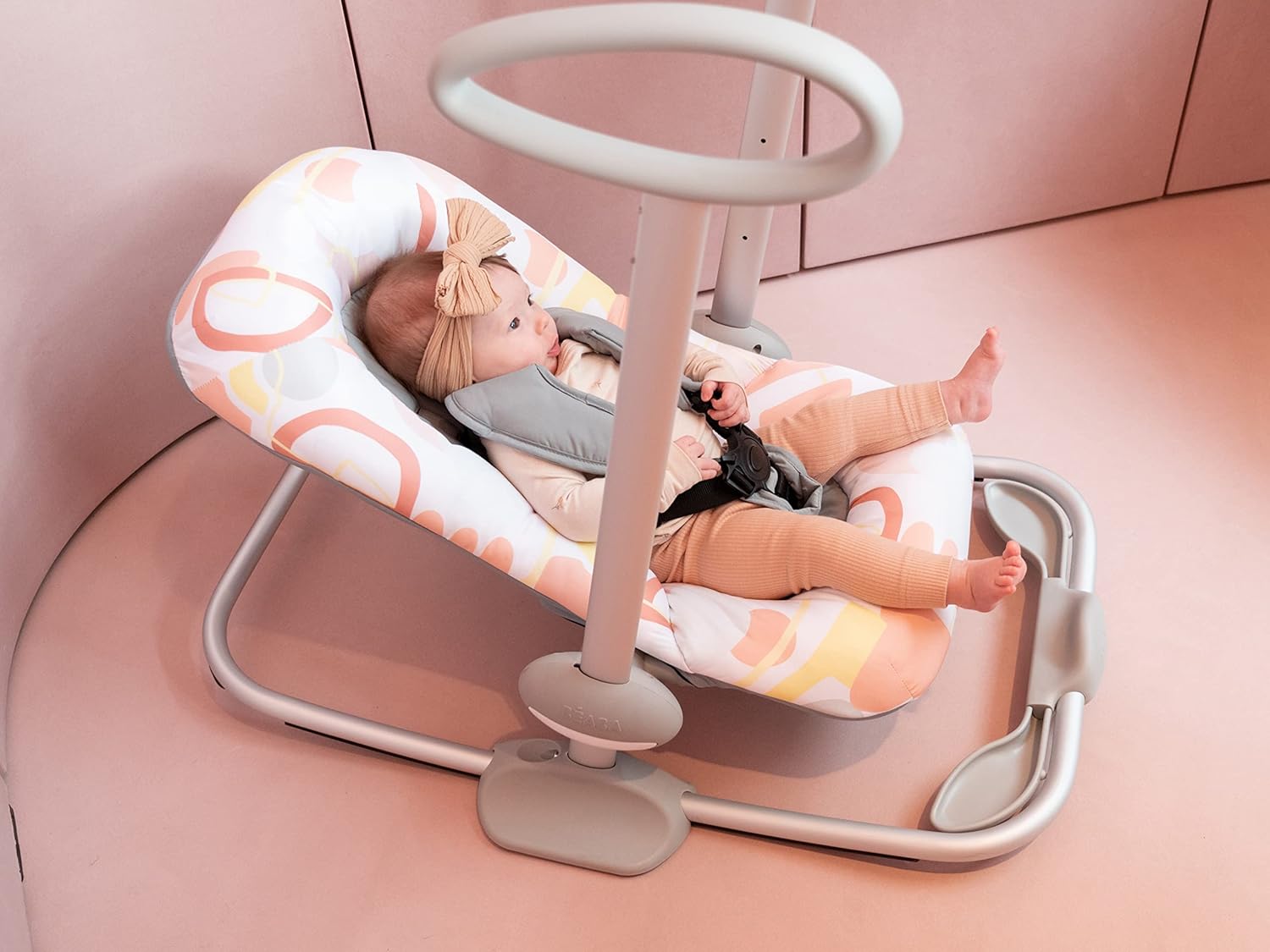 Béaba, Transat Up & Down IV, Transat Réglable en Hauteur, Unisexe pour Bébé et Enfants, 3 Positions d'Inclinaison, Harnais Sécurité 5 Points, Réducteur de Naissance, Gris minéral et miel