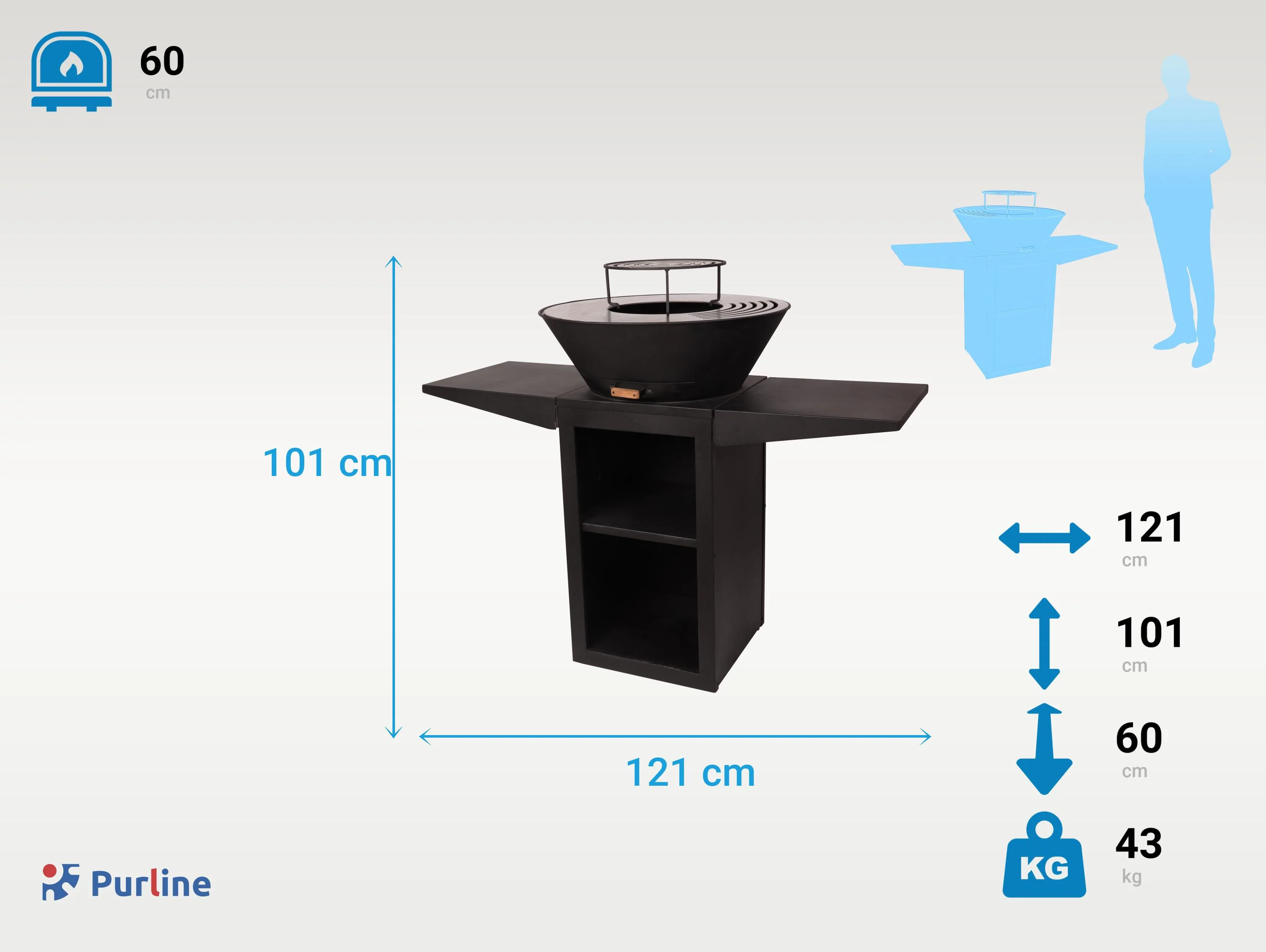 Barbecue avec plaque ronde, grill et support Purline