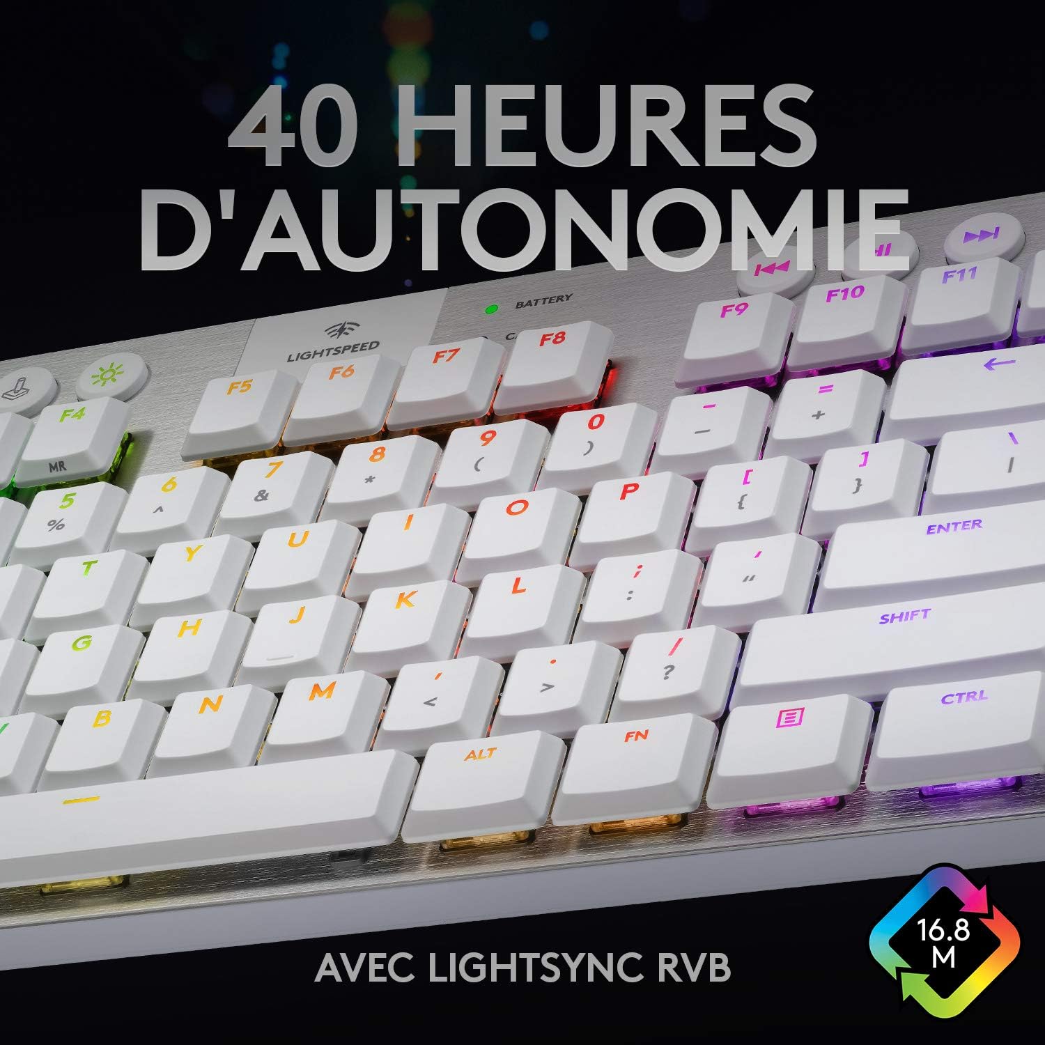 Logitech G915 TKL Tenkeyless LIGHTSPEED Clavier Gamer Mécanique, Switch ultra-plat GL Tactile, RGB LIGHTSYNC, Design élégant et mince, 40+ heures de jeu, Franais AZERTY - Noir
