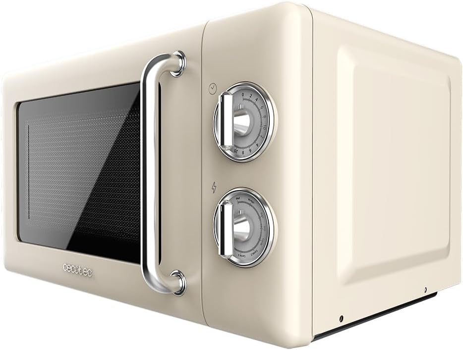 Cecotec Micro-Ondes Mécanique avec Grill Proclean 3110 Retro Bleu. 20 L, 700 W en 6 niveaux, minuterie jusqu'à 30 minutes, mode dégivrage, design vintage bleu, finitions en acier.