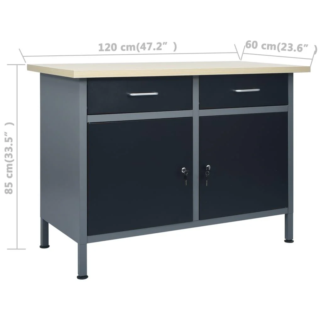 Etabli 120 cm et 3 panneaux muraux et 1 armoire table de travail atelier gris noir 02_0003664
