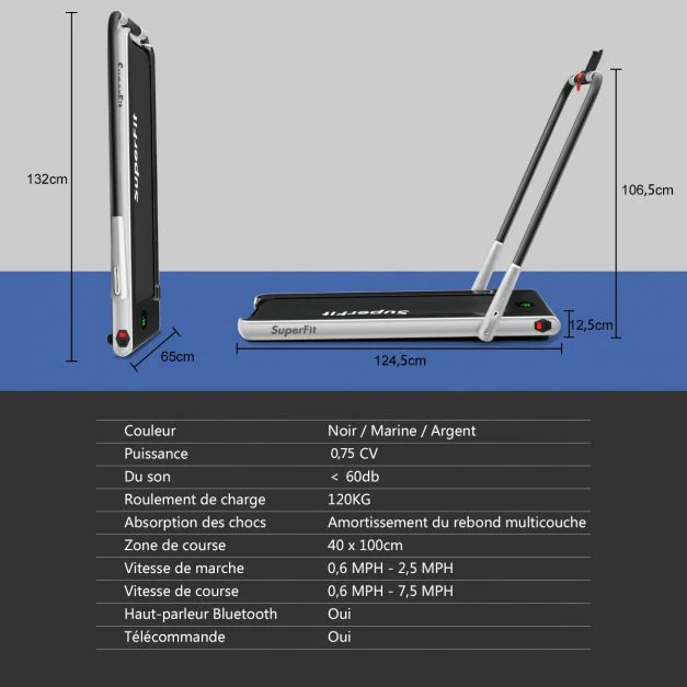 2 en 1 tapis de course electrique pliable 1 à 12 km/h avec haut-parleur bluetooth télécommande moteur 1,67 kw noir et argenté 20_0005458