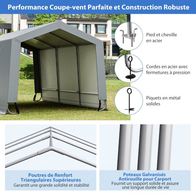 Abri garage pour voiture 290 x 490 cm tente de stockage en acier abri de voiture toutes saisons pour suv bateau 20_0007631