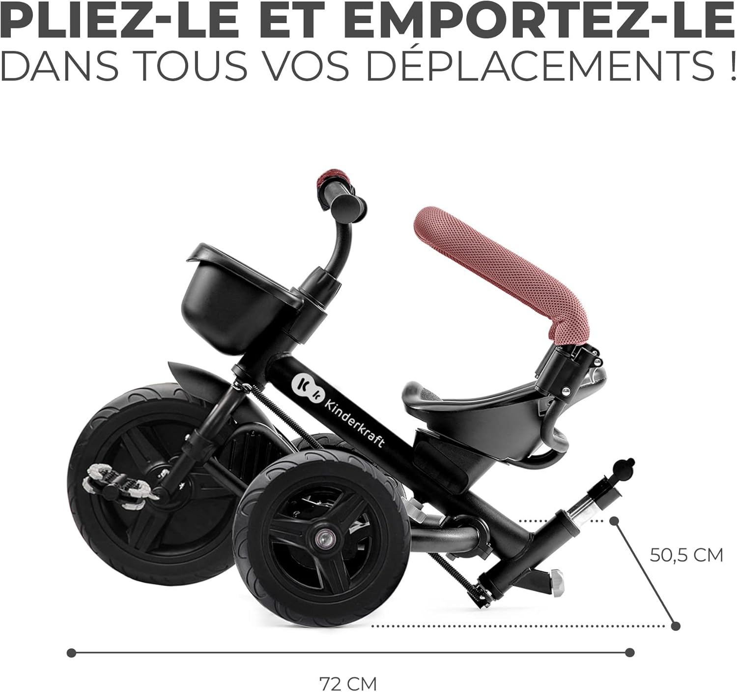 Kinderkraft AVEO Tricycle Bébé volutif, Draisienne volutif, Trike Bebe, Velo Poussette Bebe volutif, Velo Enfant 5 Ans, De 9 Mois, Pliable, Facile  Plier, Accessoires Pratiques, Gris