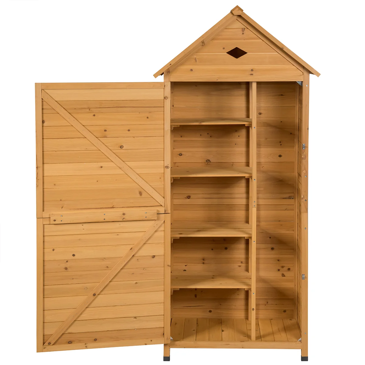 Abri de jardin extérieur à 5 etagères cabane verrouillable en bois de sapin toit en tle galvanisée  20_0005485