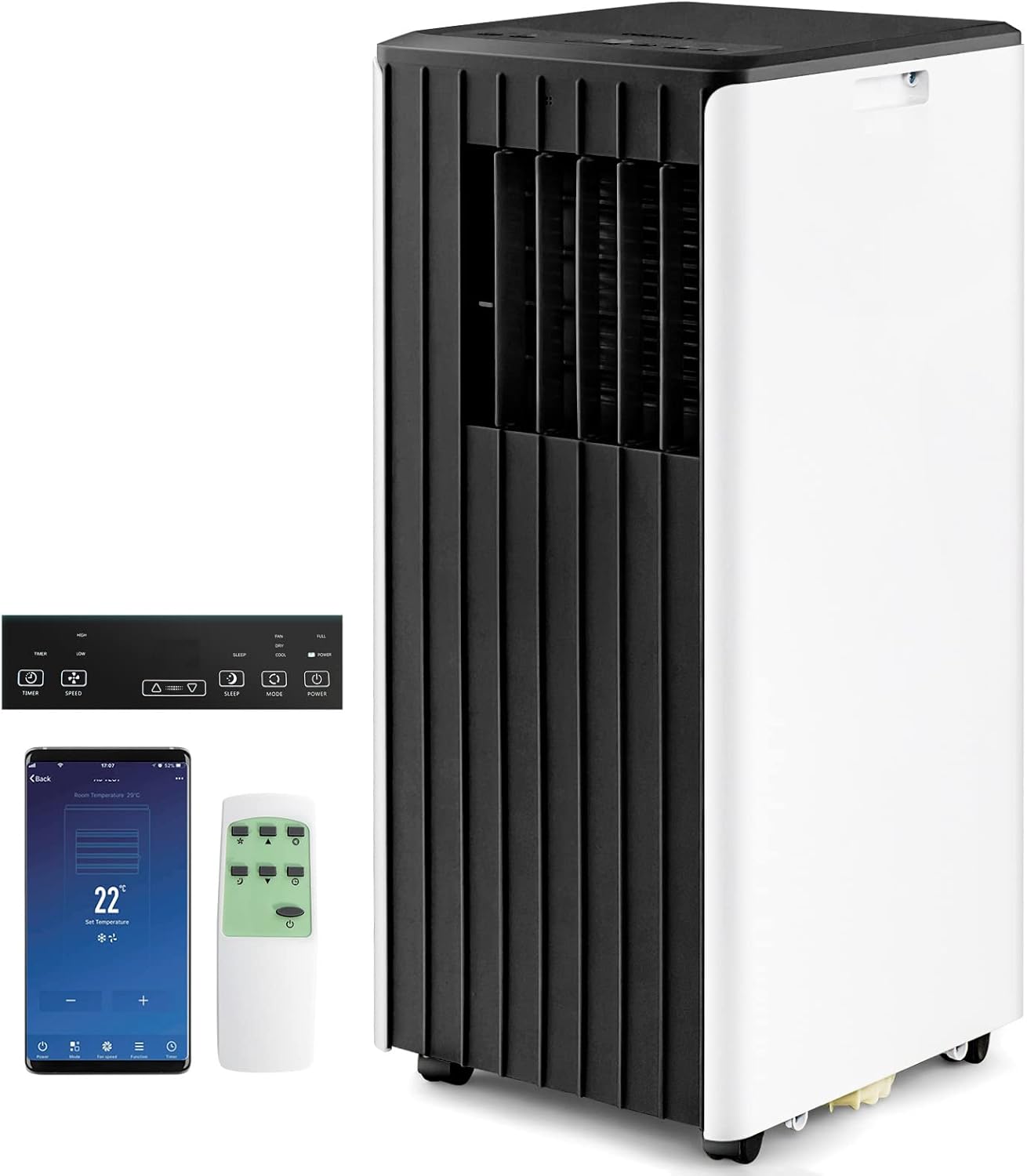 COSTWAY Climatiseur Mobile Silencieux 16000BTU, 5 EN 1,Refroidissement,Chauffage,Ventilateur,Déshumidificateur,Mode Nuit,Climatisation Rapide,Clim Mobile