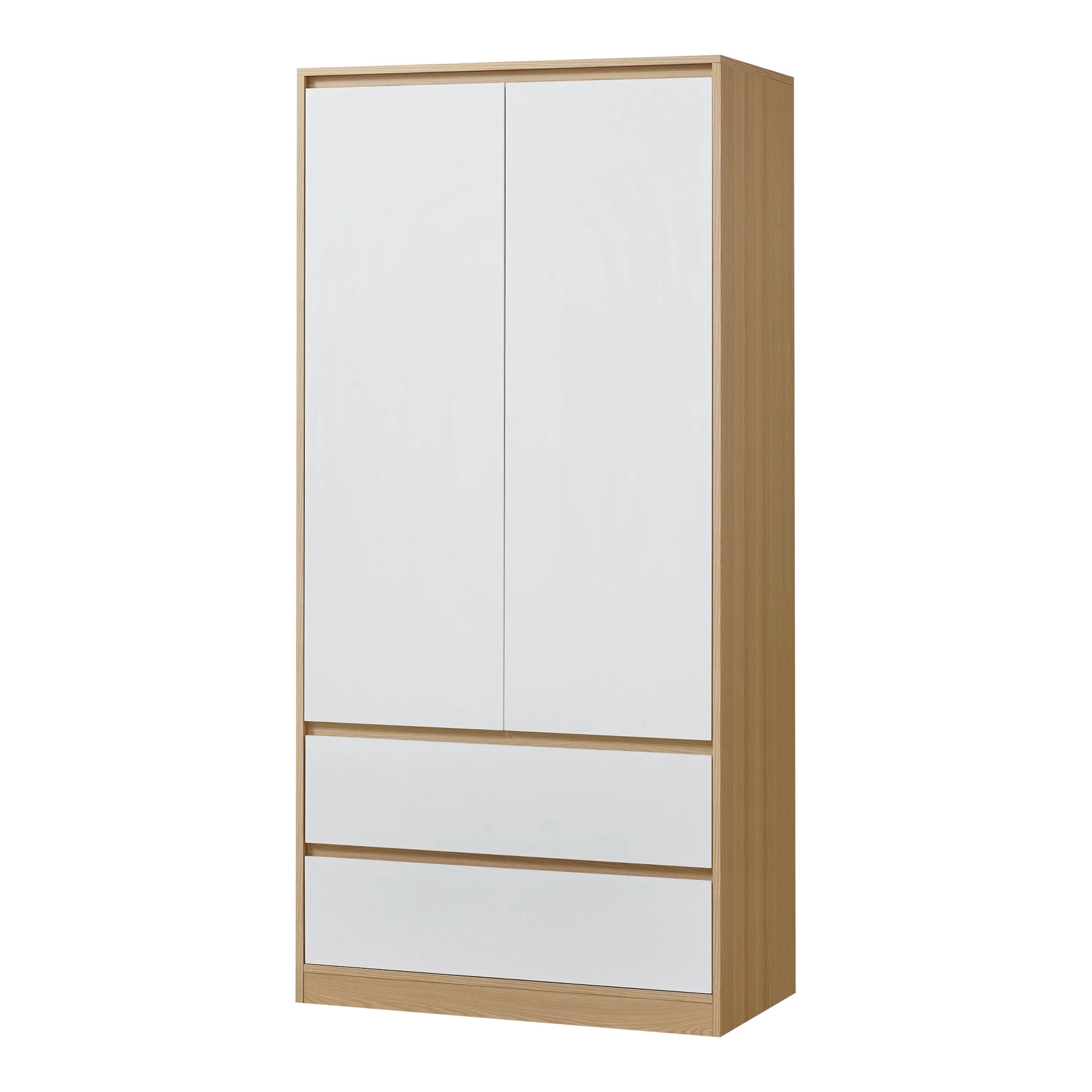 Armoire de chambre garde-robe moderne meuble de rangement intemporel avec 2 tiroirs MDF 176 x 80 x 52 cm effet chêne blanc 03_0006362