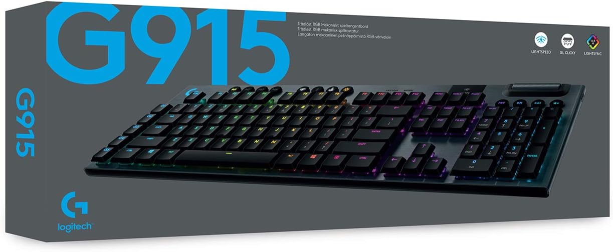 Logitech G915 TKL Tenkeyless LIGHTSPEED Clavier Gamer Mécanique, Switch ultra-plat GL Tactile, RGB LIGHTSYNC, Design élégant et mince, 40+ heures de jeu, Franais AZERTY - Noir