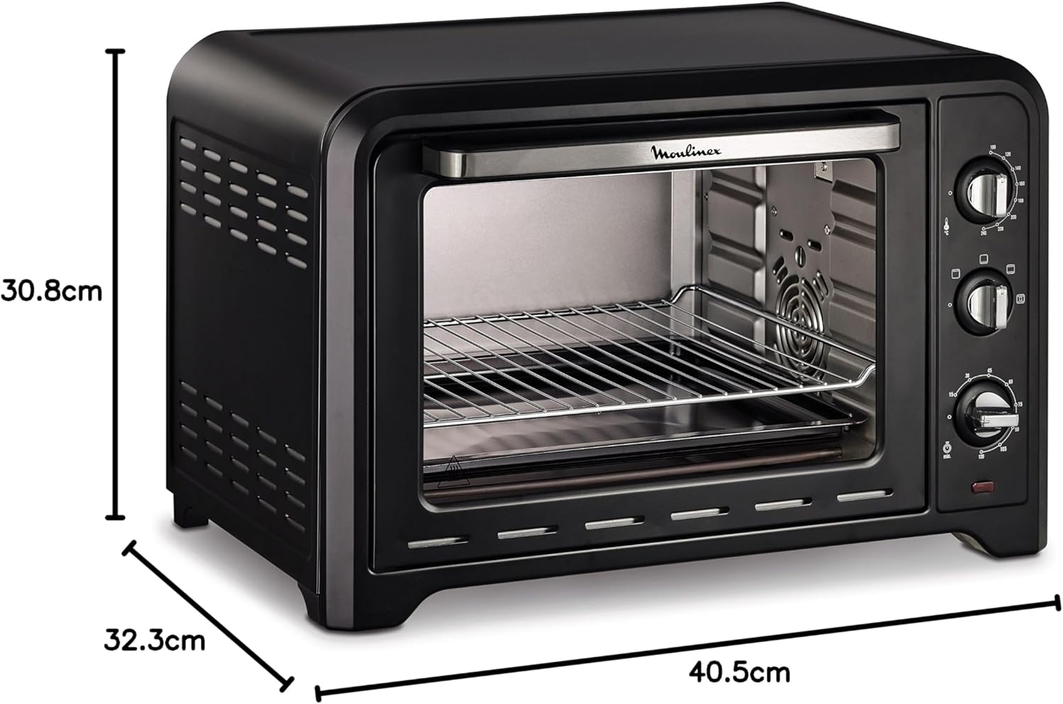 Moulinex Optimo OX484810 - Four à convection de 39 L, 6 modes de cuisson avec thermostat jusqu'à 240 ° et minuterie jusqu'à 120 minutes, plaque de cuisson et grilles réversibles, design compact
