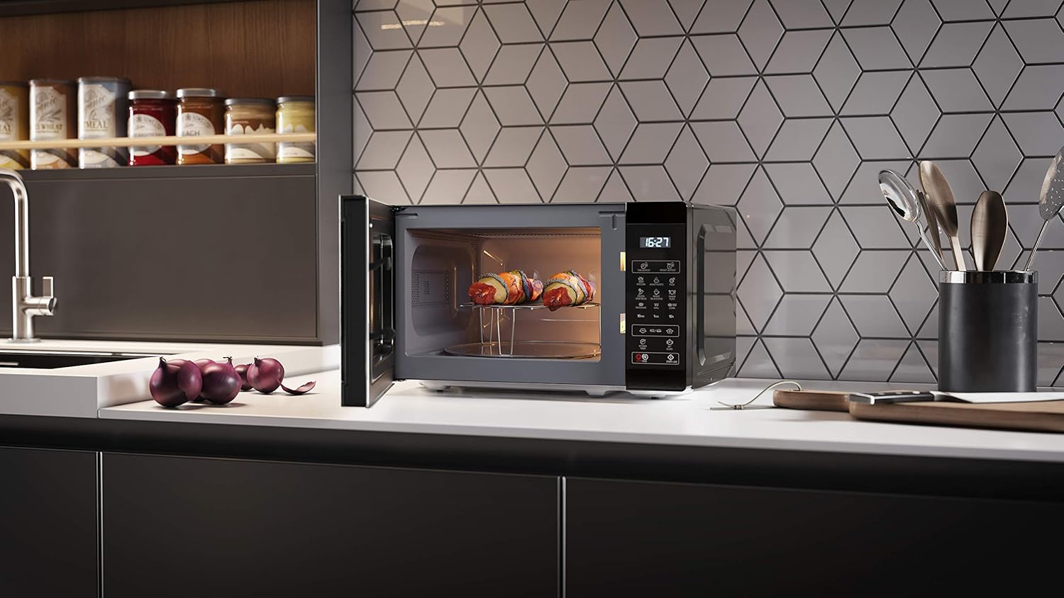 Sharp YC-MG252AE-B, Four micro-ondes, Noir de 25 litres avec gril