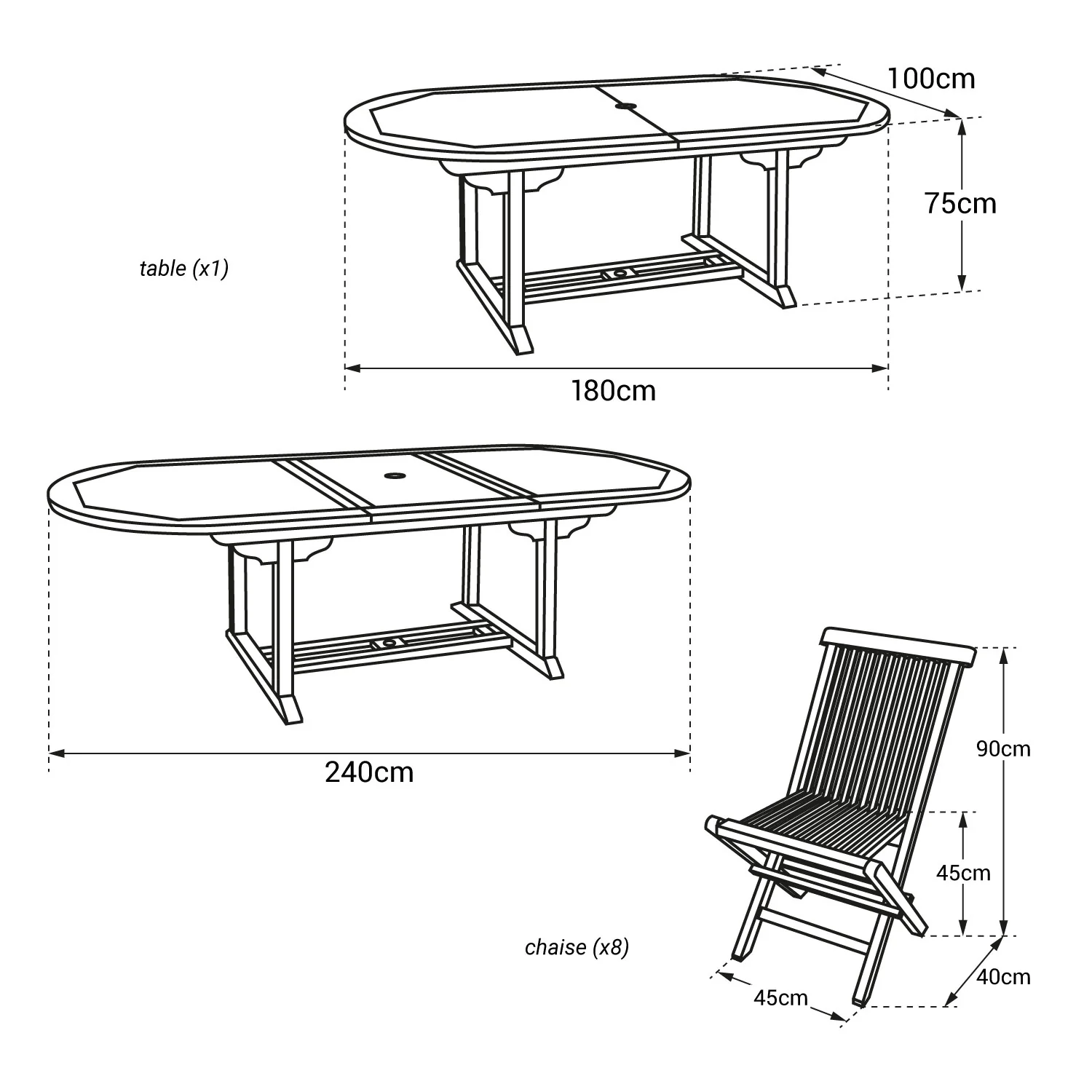 Salon de jardin en teck LOMBOK - table ovale extensible - 8 places Happy Garden