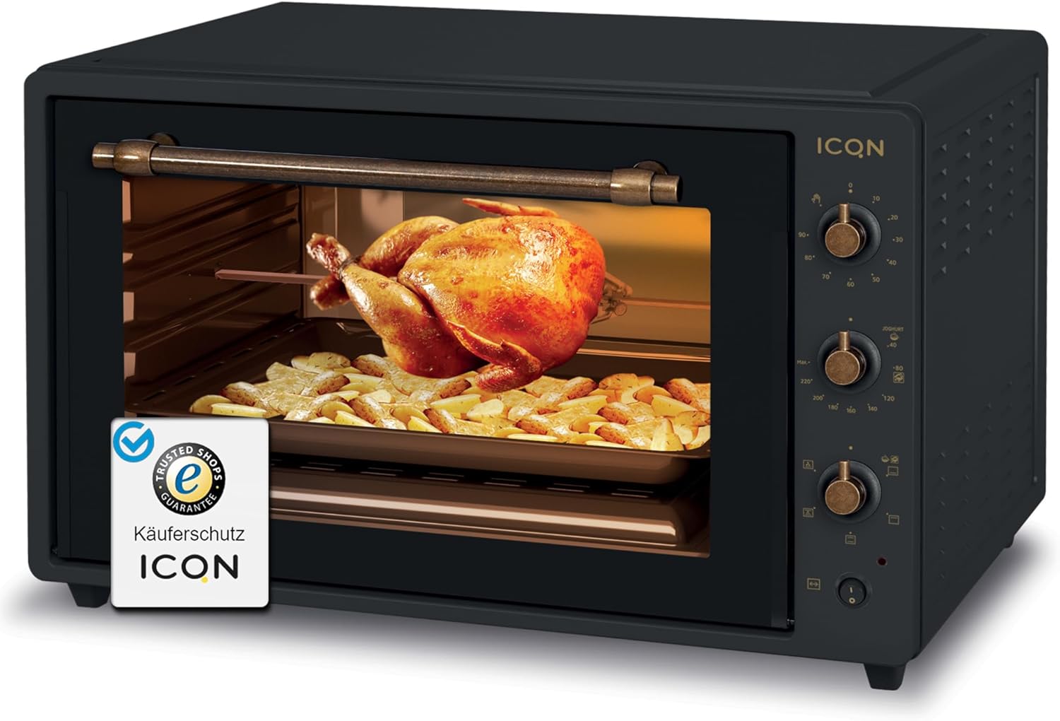 ICQN Mini Four Electrique 60l, 5 Fonctions, 40°-230°C, 2000 W, Anthracite Noir