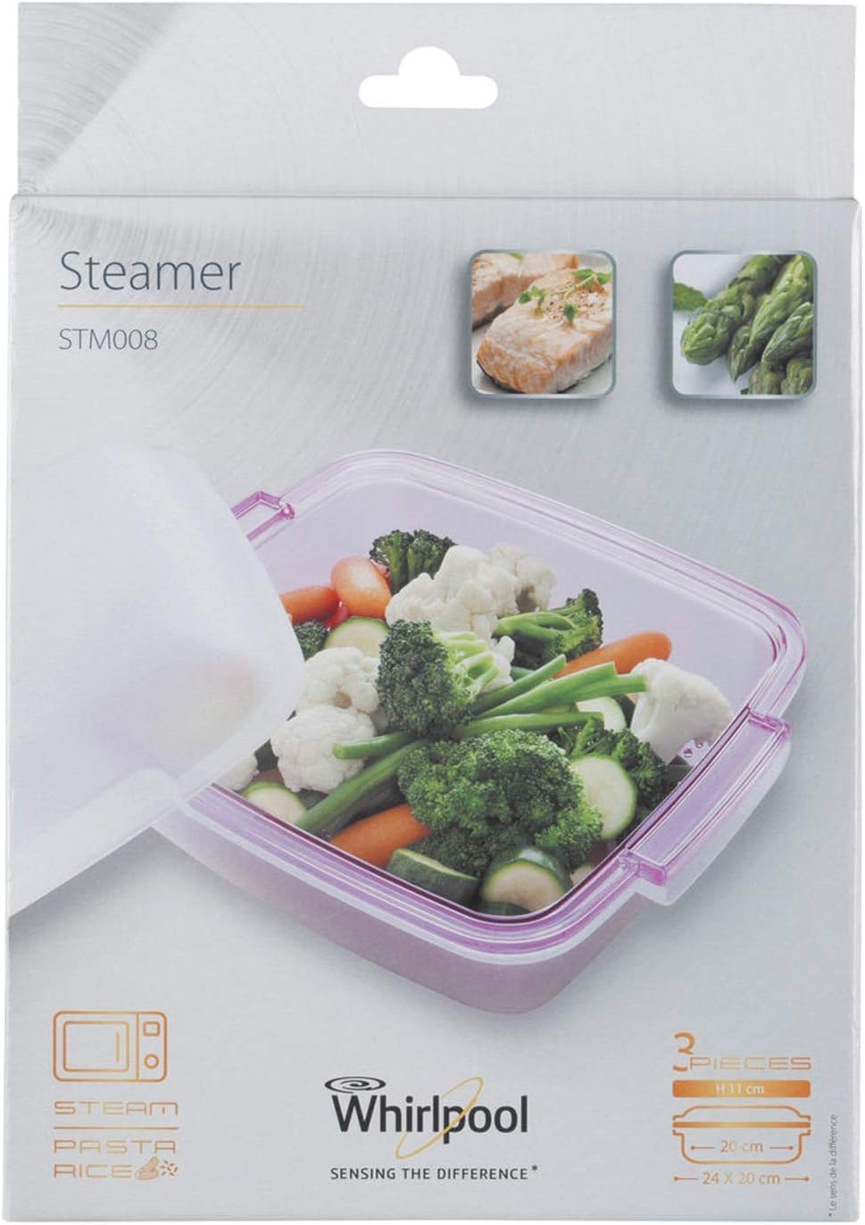 Whirlpool MWF 427 SL Four à micro-ondes Extra Space + Grill, 25 litres, argent, avec steamer, grille haute et plate Crisp + poignée, 800 + 1000 W